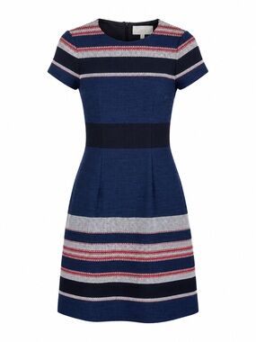 Boss Navy Striped Fit-and-Flare Dress with Red & White Accents